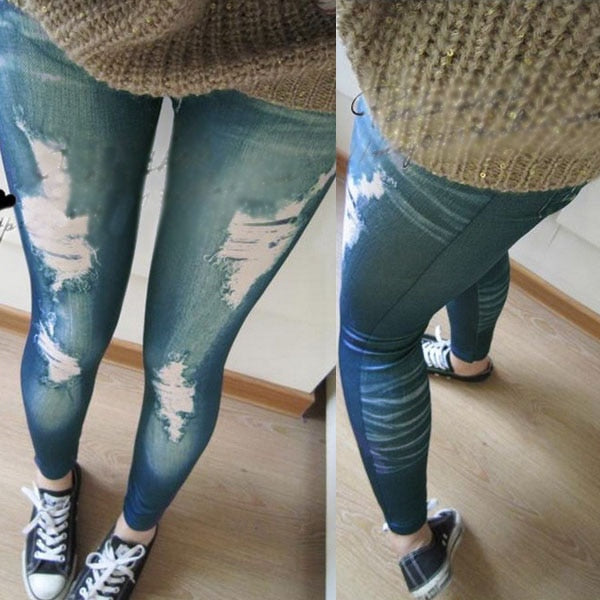 New sexy Womens Ladies Vintage Jeans Distressed Legging Fake Hole Stretchy Girl Skinny Jeggings Blue women leggings sport winter