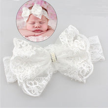 Load image into Gallery viewer, Withe Lace Crystal Bow Flower Baby Headbands for girl Elastic Baby Accessories Kids headwear Newborn hairbands photography prop