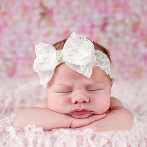 Withe Lace Crystal Bow Flower Baby Headbands for girl Elastic Baby Accessories Kids headwear Newborn hairbands photography prop