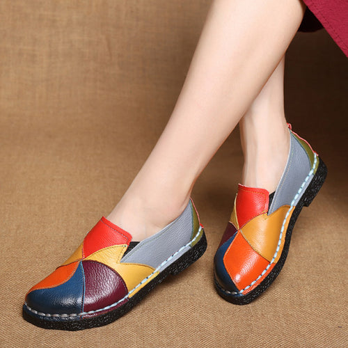 Designer Women Genuine Leather Loafers Mixed Colors Ladies Ballet Flats Shoes Female Spring Moccasins Casual Ballerina Shoes