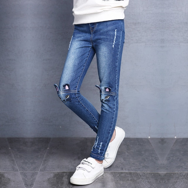 2-14Y Teenage Children Girls Jeans 2019 Warmed Fashion Elastic Waist Pants Kids Skinny Jeans for Girls Trousers Kids Clothes Hot