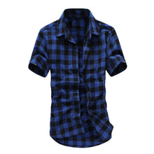 Load image into Gallery viewer, Mens Button Shirt Short Sleeve Lattice Plaid Painting Large Size Casual Top Blouse Shirts camisa manga curta 2019