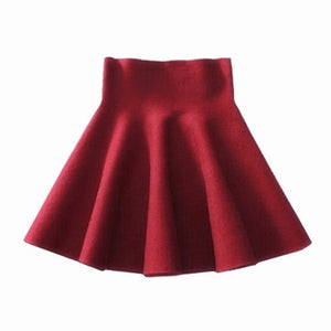 2019 Spring Autumn New Women Skirt Knitting Woolen Midi Skirt Ladies High Waist Casual Pleated Elastic Flared Skirts Womens