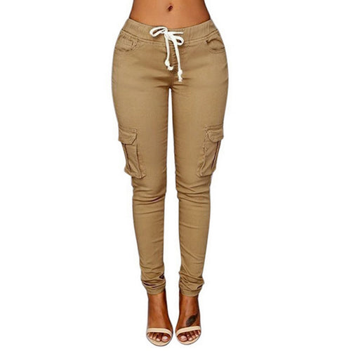 LASPERAL 2019 Spring Lace Up Waist Casual Women Pants Solid Pencil Pants Multi-Pockets Plus Size Straight Slim Fit Trousers
