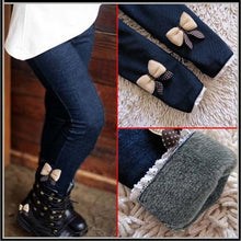 Load image into Gallery viewer, Fashion Spring Winter Casual Girls Bow Jeans Cotton Children Skinny Cashmere Pants Autumn Kids Clothes Warm Elastic Trousers