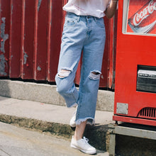 Load image into Gallery viewer, Jeans Women Tassel Ripped Denim Vintage High Waist Button Zipper Fly Korean Style Harajuku All-match Simple Solid Basic Jean