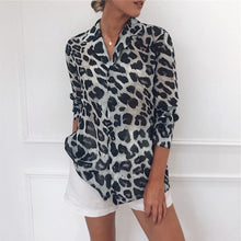 Load image into Gallery viewer, Chiffon Blouse Long Sleeve Sexy Leopard Print Blouse Turn Down Collar Lady Office Shirt Tunic Casual Loose Tops Plus Size Blusas