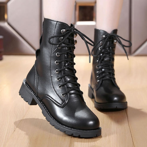 2019 New Buckle Winter Motorcycle Boots Women British Style Ankle Boots Gothic Punk Low Heel ankle Boot Women Shoe Plus Size 43