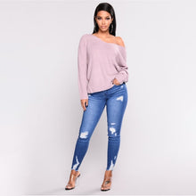 Load image into Gallery viewer, 2019 New Blue Jeans Pancil Pants Women High Waist Slim Hole Ripped Denim Jeans Casual Stretch Skinny Trousers Jeans