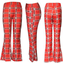 Load image into Gallery viewer, joggers Women Fashion Flare Pants Ladies High Wasit Retro Plaid Pattern Bell-bottom Long trousers Casual Skinny Pant streetwear