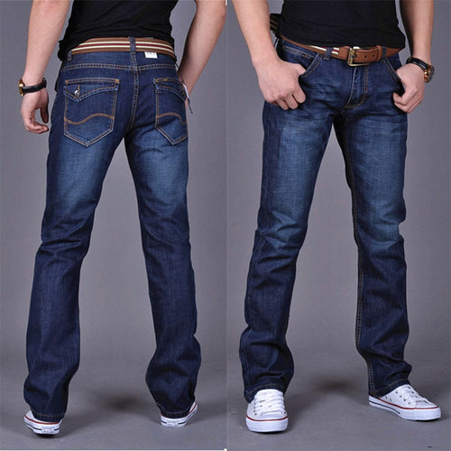 2019 CHOLYL Men's Straight Denim Jeans Navy Blue Solid Long Jeans New Fashion Male Classic Style Denim Jeans SIZE 28-38