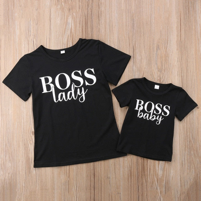 Mum and Son Daughter Family Matching Clothes T-shirts Mother Son Daughter Clothes Summer T-Shirt Tops for Mom and Me Black
