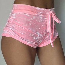 Load image into Gallery viewer, 2019 Summer New Women Pink Velvet Slim Sports Shorts Sexy Bodycon Workout Flannel Short Pants Casual Lady Elastic Soft Sportwear
