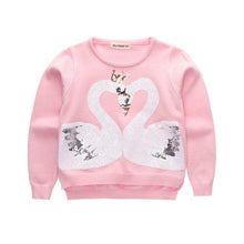 Load image into Gallery viewer, 2019 autumn and winter new girls fashion sequins swan sweater children&#39;s round neck sweater pink shirt kids clothes