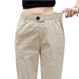 Beige High waist Casual Pants Women loose Spring Autumn 2019 New Women's Korean slim Harem pants Plus Size Nine pants 3XL F279