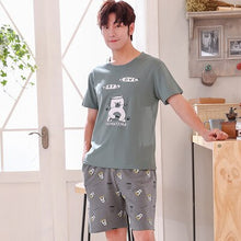 Load image into Gallery viewer, Summer Knitted Cotton Short Sleeved Men&#39;s Pajamas Sets Male Pajama Set Letter Pajama For Men Sleepwear Suit Homewear Size xXXXL