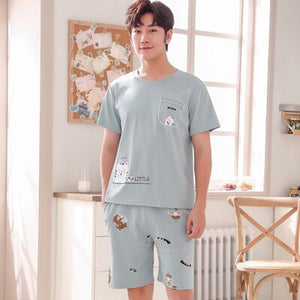 Summer Knitted Cotton Short Sleeved Men's Pajamas Sets Male Pajama Set Letter Pajama For Men Sleepwear Suit Homewear Size xXXXL