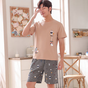 Summer Knitted Cotton Short Sleeved Men's Pajamas Sets Male Pajama Set Letter Pajama For Men Sleepwear Suit Homewear Size xXXXL