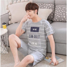 Load image into Gallery viewer, Summer Knitted Cotton Short Sleeved Men&#39;s Pajamas Sets Male Pajama Set Letter Pajama For Men Sleepwear Suit Homewear Size xXXXL