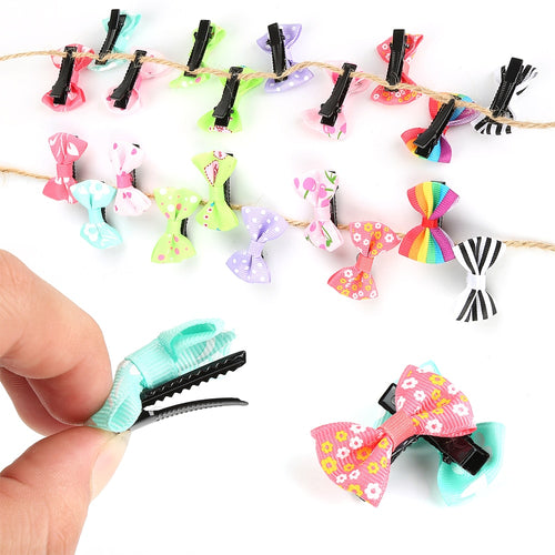 10Pcs/lot Hot Candy Color Bow Hairpin  Solid/ Dot/ Flower Print Ribbon BB Hair Clips for Baby Girls Kids Hair Accessories