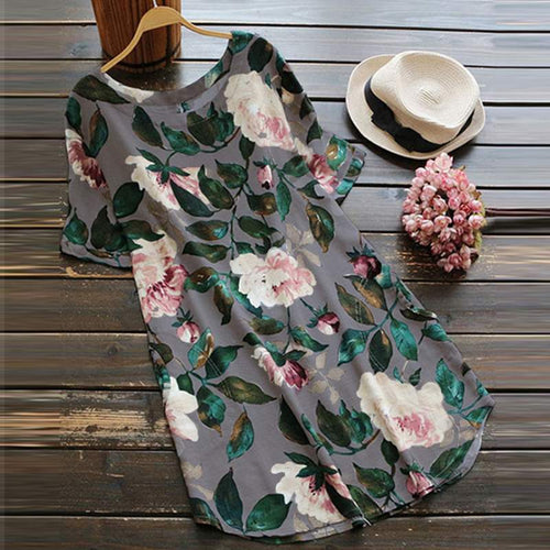 2019 Plus Size ZANZEA Summer Floral Printed Dress Women Casual O Neck Short Sleeve Sundress Vintage Cotton Linen Loose Vestido