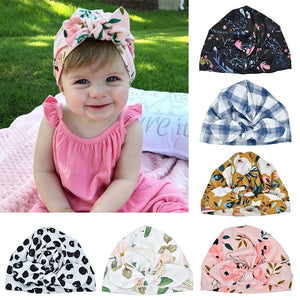 Newborn Infant Toddler Kid Baby Cute Soft Cotton Knot Printed Rabbit Ears Turban Hat Indian Flower Cap Baby Accessories